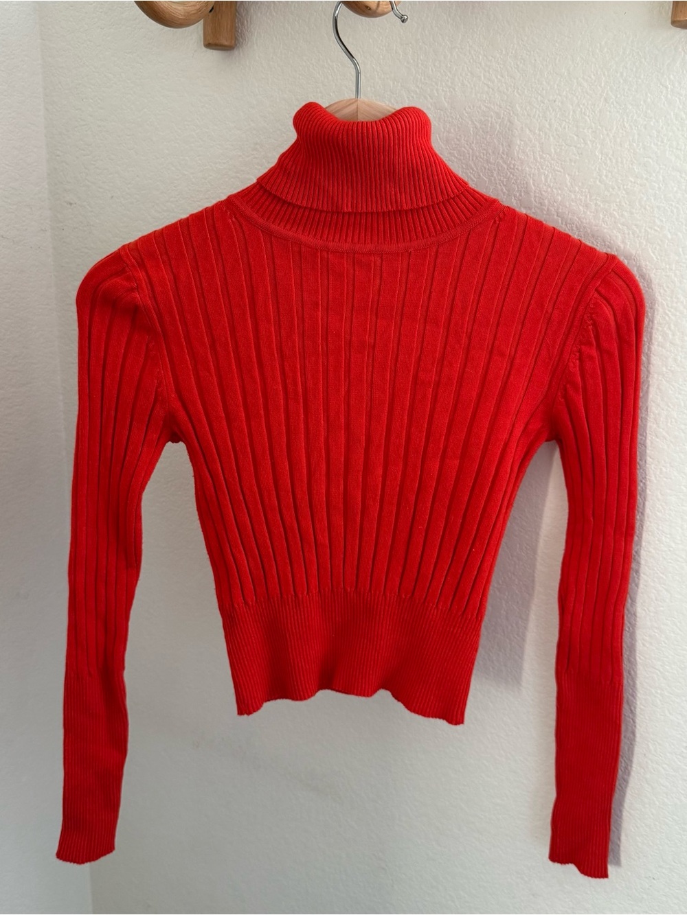 Zara Y2K Red orange Ribbed Knit Turtleneck Cropped Sweater Size S
